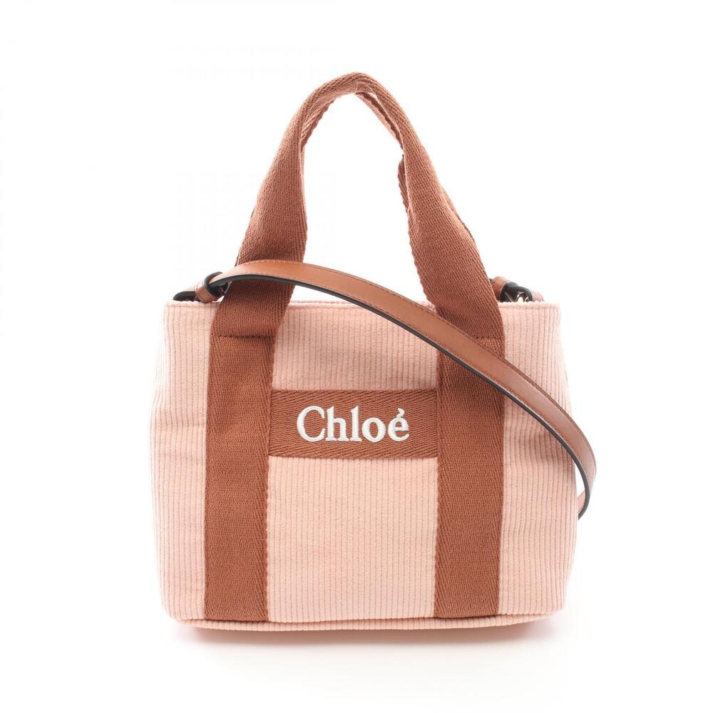 Chloe Shoulder Bag Canvas Leather Corduroy Pink Brown